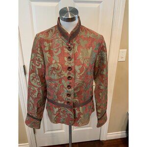 Neesh by D.A.R. Maroon & Green Floral Jacquard Button Up Jacket, Size L